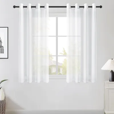 2er-Set Leinenoptik-Vorhänge, Weiß, 140x145 cm, halbtransparent