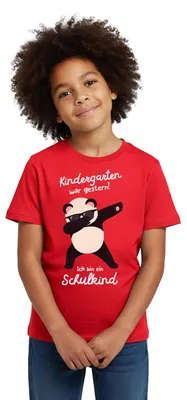 Produktbild von Spreadshirt Einschulung Ich Bin Ein Schulkind Dab Panda Geschenk Kinder T-Shirt, 122/128 (7-8 Jahre), Rot