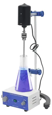 Produktbild von Elektrischer Laborrührer - Überkopf-Rührgerät 10 l - Digital 200 W - 0–2800 U/min - Timerfunktion - Mit Rührstab & Edelstahlständer - Blau