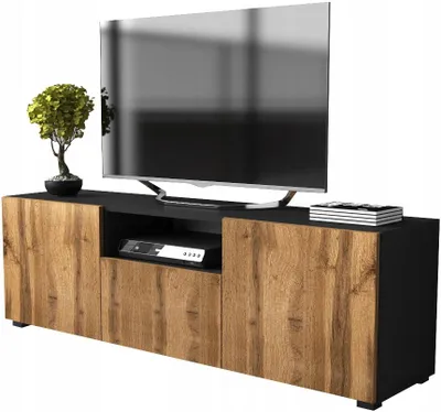Zdjęcie produktu dla szafka rtv pod telewizor komoda tv 150cm 150 czarny mat dąb wotan