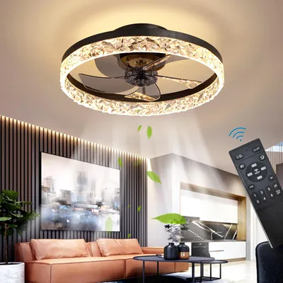 Obrázok produktu pre Stropný ventilátor s osvetlením, čierna farba - 50 cm - LED, stmívateľný - moderný dizajn, kov. Vybavený Bluetooth