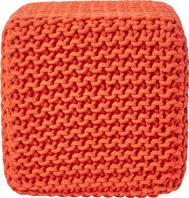 Image de HOMESCAPES Pouf tricoté 100 % coton, orange