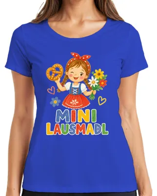 Zdjęcie produktu dla Mini Lausmadl, sukienka  Dirndl, Bawaria, dziewczęca, spodnie skórzane Lederhose, koszulka damska Wiesn, niebieska, rozmiar S