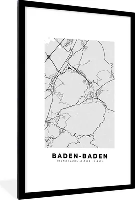 Produktbild von MuchoWow® Gerahmtes Poster Deutschland - Baden-Baden - Karte - Stadtplan - Wegbeschreibung 60x90 cm - Poster mit Schwarzem Bilderrahmen Wandposter Rahmen Foto Bilder - Dekoration - Wandposter Wohnzimmer - Hochwertig