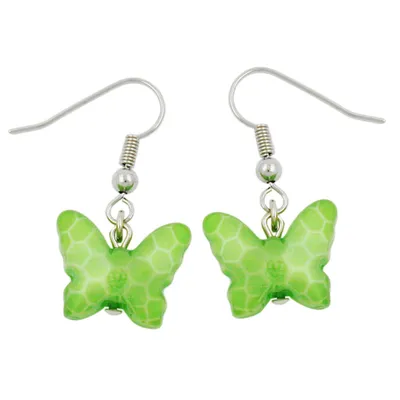 Produktbild von Ohrhaken Ohrhänger Ohrringe 32x16mm Schmetterling mit Schliff Kunststoffperle kiwigrün grün 32x16mm