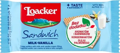 Zdjęcie produktu dla Loacker Sandwich Wafelek O Smaku Mleczno-Waniliowym 25 G