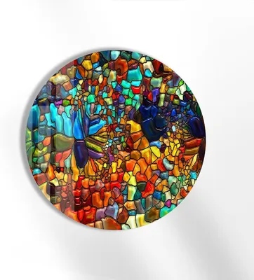 Productafbeelding van Glazen Wanddecoratie - Glasdecoratie Rond - Woonkamer Decoratie - UV Print Techniek - 50 cm Diameter - Multicolor
