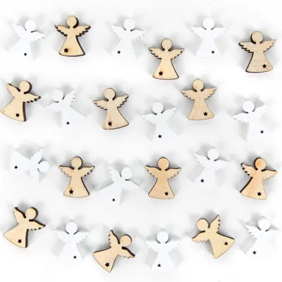 Produktbild von 24 Mini Engel aus Holz weiß Holzengel 2 cm Weihnachten