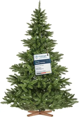 Immagine prodotto di FairyTrees albero di Natale artificiale 220cm Abete Nordmann con supporto in legno | Albero di Natale artificiale con tronco verde | Facile da Montare | Prodotto in EU