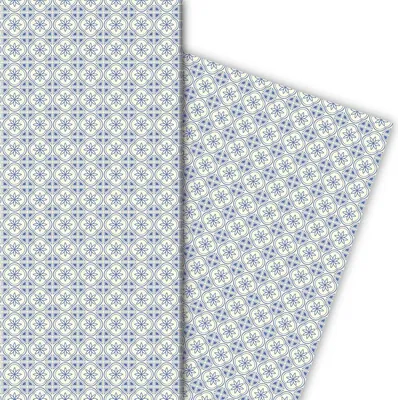 Produktbild von Edles indigo Muster Geschenkpapier im Kachel Design in blau - großes Muster - G7191, 32 x 48cm