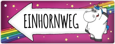 Produktbild von Honeycorns Metallschild mit Einhorn Motiv und Spruch: Einhornweg Metallschild