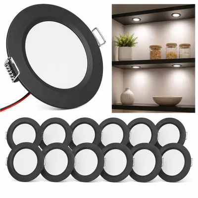 Produktbild von 12V LED Einbaustrahler Schwarz Warmweiß Wohnmobil Wohnwagen- Superflach 15mm Aluminium 12er-Set 3W Dimmbar Spots für RV/Koffer/Yacht/Camper (Lochmaß 60mm)