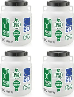 Produktbild von 4er Set Weithalsfass Sauerkrautfass Fasssilage Regen Fass Gepäcktonne Camping 10 Liter mit Deckel weiß