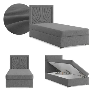 Produktbild von Boxspringbett mit Bettkasten, Einzelbett 90x200, Polsterbett mit Kopfteil, mit Bonell Matratze, Jugendbett, Kinderbett, Geflecht, VICENZA Dunkelgrau
