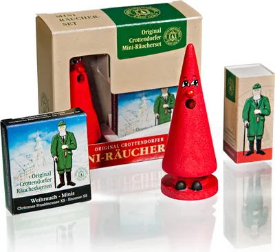 Produktbild von Original Crottendorfer Mini-Räucherset - Mini Ziegenbein Romy Rose + Mini Räucherkerzen Weihnachtlicher Weihrauch