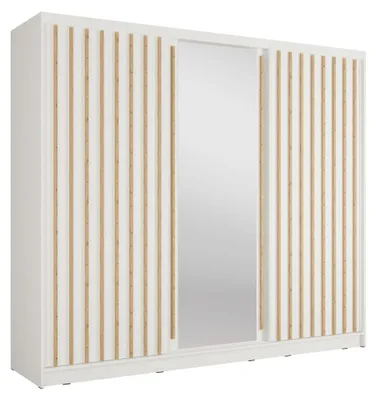 Image de Armoire KAZU 3 portes coulissantes avec miroir et tasseaux décoratifs 248 cm