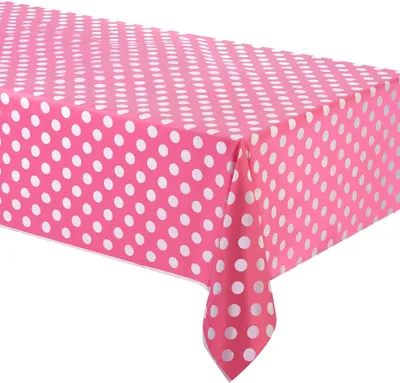 Produktbild von Plastiktischdecke Rosa mit weißen Punkten - Einheitsgröße