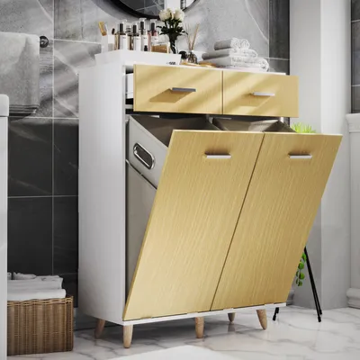 Produktbild von VCM Holz Wäscheschrank | Wäschetruhe | Wäschebox | Wäschekorb | Maße ca. H. 97 x B 79 x T. 35 cm - Landos L