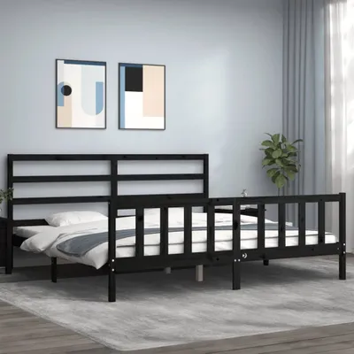 Produktbild von The Living Store Massivholzbett mit Kopfteil Schwarz 200x200 cm