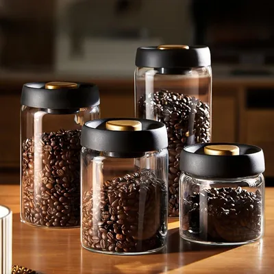 Produktbild von 4er Set Vorratsgläser mit luftdichtem Deckel, Borosilikatglas, transparent, schwarz, für Küche & Vorratsschrank