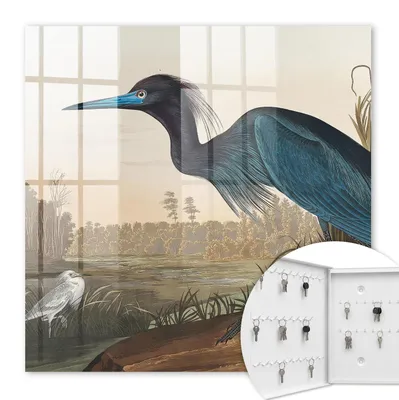 Produktbild von Metall Schlüsselkasten 30 x 30 cm - weißer Schlüsselschrank zur Wandmontage - wandhängende Schlüsselbox mit Tür - nach links öffnend - Schlüsselaufbewahrung für Flur - Büro - Arbeitszimmer - Werkstatt - Garage - Exotischer Vogel