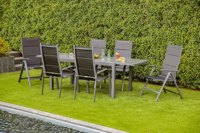 Produktbild von greemotion Gartenmöbel Set 7-teilig Grenada Garten-Essgruppe grau Aluminium wetterfest