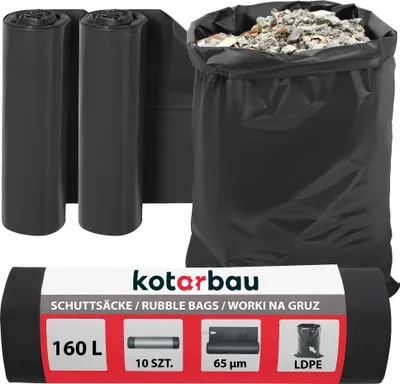 Produktbild von KOTARBAU® 2er Set Schwerlast Müllsäcke 160 L 65µm LDPE Bauschuttsäcke Abfallsäcke Extra Stark Große Müllsäcke Schwerlast Extra Stark 160 Liter