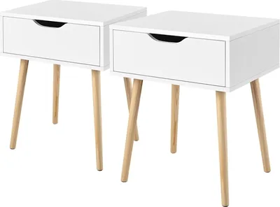 Produktbild von Yaheetech Nachttisch 2er Set, Nachtkommode, Nachtschrank, Beistelltisch, Sofatisch mit Schublade und Beinen, Holz, 48,5x41x57,5cm