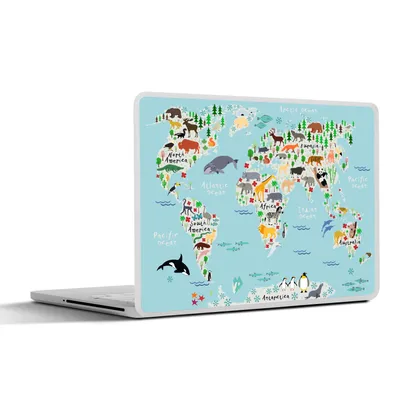 Produktbild von MuchoWow® Laptop Aufkleber Sticker Cover Welt - Karte - Kinder - Tiere - Blau - Jungen 25x18 cm - Laptop-Deko