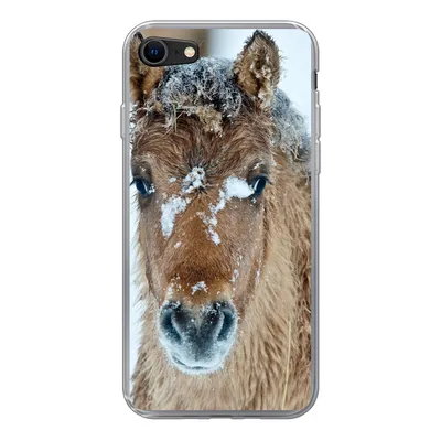 Produktbild von MuchoWow® Handyhülle Schutzhülle Hülle für iPhone SE 2020 Junges Fjordpferd mit Schnee bedeckt Silikon Softcase Handy Hülle - Kartenbesitzer