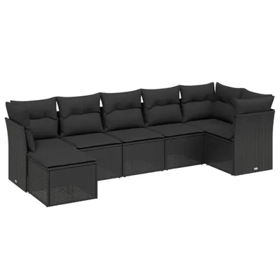 Produktbild von 7-tlg. Garten-Sofagarnitur mit Kissen Schwarz Poly Rattan