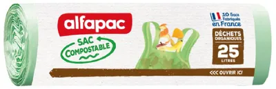 Image de Alfapac - 10 sacs de 25 litres avec poignées - Sacs poubelles biodégradables - 100% biodégradable