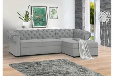 Obrázok produktu pre Rohová sedačka FURMEB 24 s funkciou rozkladacej pohovky, pravá strana, 280x180 cm, s prešívaním a diamantovým vzorom, svetlosivá