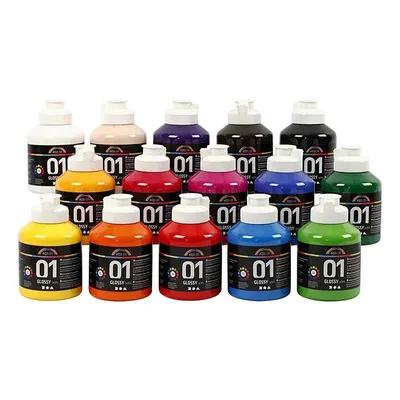Produktbild von A-Color Gloss Acrylfarbenset - Verschiedene Farben - 15 x 500 ml