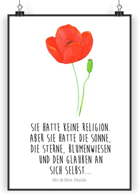 Produktbild von Mr. & Mrs. Panda Bild Blume Mohnblume DIN A4 - Weiß - Geschenk, drucke, Wandbild, Plakat, Religion, Motivation, Glaube, Garten, Kunstdruck, Mohn, wanddeko, Respekt