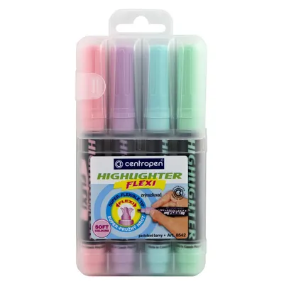 Obrázek produktu pro Zvýrazňovače Centropen 8542 Flexi Soft - sada 4 ks / pastelové barvy