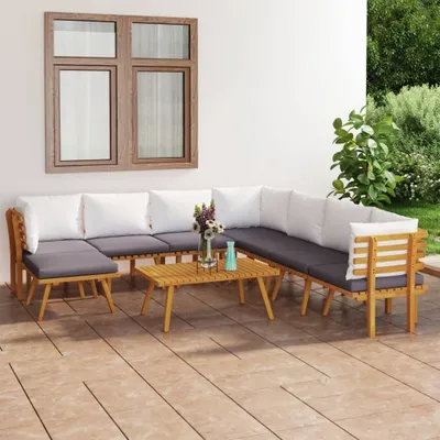 Produktbild von The Living Store 9-tlg. Garten-Lounge-Set mit Kissen Massivholz Akazie