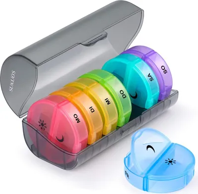 Produktbild von SUKUOS Tablettenbox 7 Tage Morgens Abends, Pillendose Rund , 2 fächer