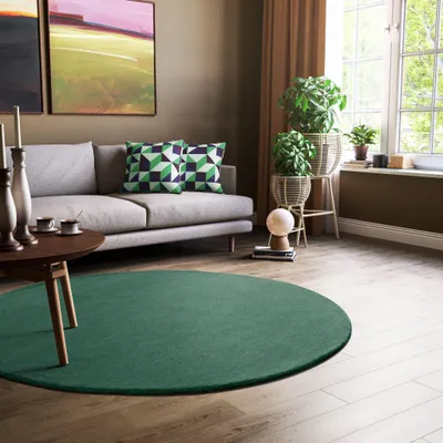Produktbild von Steffensmeier Gabbeh Teppich Jaipur | Wolle, Türkis, Größe: 240x240 cm Rund Kurzflor Teppich für Wohnzimmer Handloom