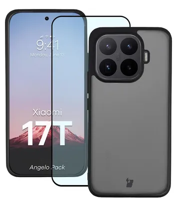 Produktbild von Schutzhülle + gehärtetem Glas für Xiaomi 17T, Bizon Angelo Pack, Getönte mit schwarzem Rahmen