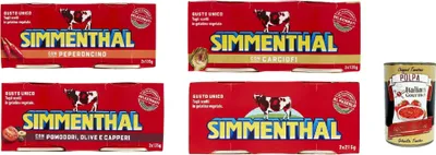 Produktbild von SIMMENTHAL carne in scatola Testpaket, Rindfleisch in Aspik 100% Italienisch Fleisch Aspikfleisch + Italian Gourmet polpa 400g