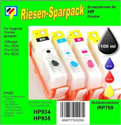 Produktbild von IRP759 - HP934 & HP935 CISS/Easyrefillpatronen Komplettset - ALLES DRIN - mit 250ml Dr. Inkjet Premium Tinte