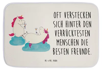 Produktbild von Mr. & Mrs. Panda Badteppich Einhorn Sekt - Weiß - Geschenk, Korken, Badvorleger, Einhörner, Unicorn, Badezimmerteppich, badezimmervorleger, Badematte, badezimmer läufer