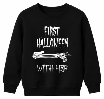 Immagine prodotto di Primo Halloween con lei: felpa con cappuccio per bambini, motivo teschio, colore nero, taglia 140