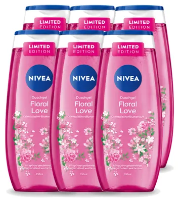 Zdjęcie produktu dla 6 sztuk żelu pod prysznic Nivea Floral Love, pojemność 250 ml – zestaw ekonomiczny