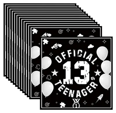 20 schwarze Papierservietten für den 13. Geburtstag, Schwarz-Weiß