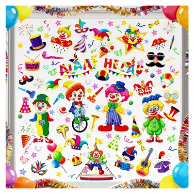 Produktbild von 9 Blatt Fensterbilder Karneval, Selbstklebende Clown Fenster Aufkleber für Karneval, Fasching und Zirkus Deko