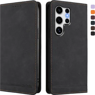 Produktbild von Hülle für Samsung Galaxy S25 Ultra, Retro Kunstleder Ständer Klapphülle mit Kartenfächer und Magnetische Schwarz