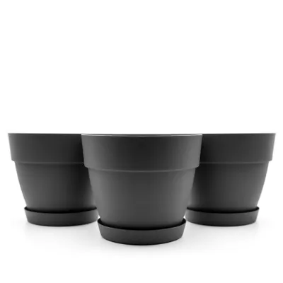 Produktbild von BigDean 3 Stück Blumentopf mit Untersetzer rund ø30 cm in Anthrazit – Übertopf innen + außen geeignet – aus bruchsicherem Kunststoff
