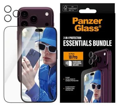 Image de PanzerGlass® Kit Essentiel 2-en-1 pour iPhone 18 Pro, Apple - iPhone 18 Pro, Film protecteur appliqué à sec, Résistant aux rayures, Résistant aux chocs, Transparent, 1 pièce